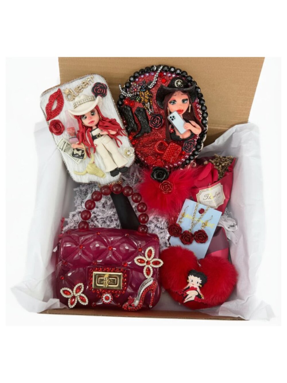 Cowgirl Birthday Gift Set for Her | Decorated Brush, Mirror & Accessories
